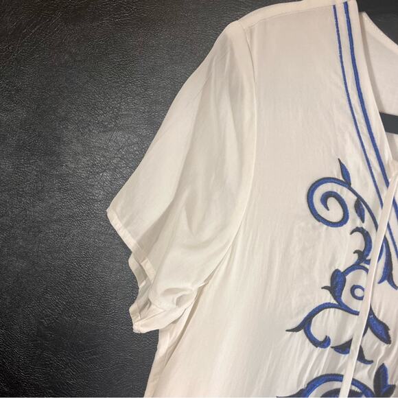 Lulus Down In Kokomo White And Blue Embroidered Lace Up Dress Size Medium - Picture 7 of 9